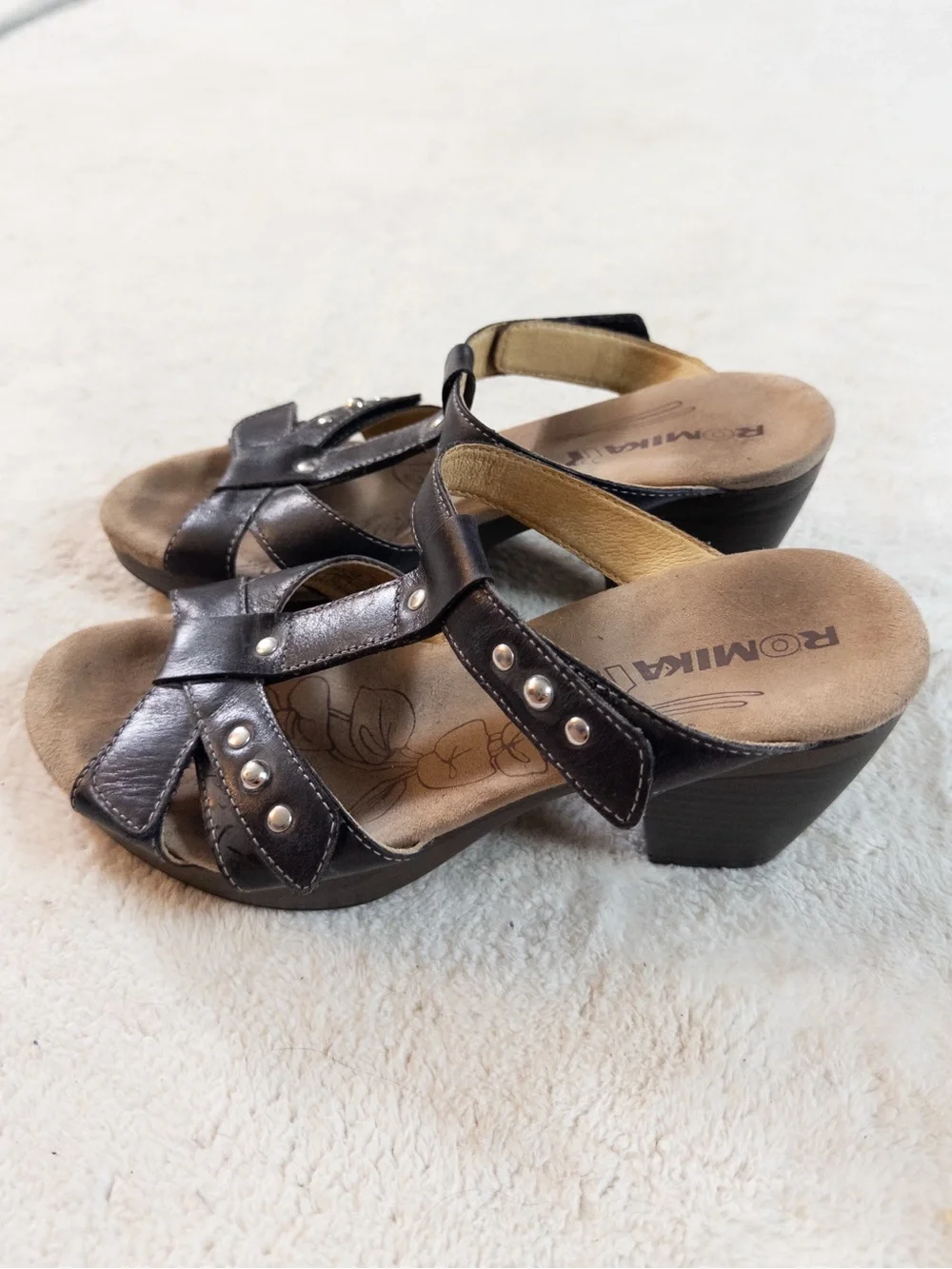 Romika Black Faux Leather Heeled Sandals Size 37 Women’s 6.5/7